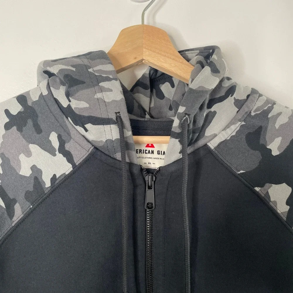 NEW American Giant Womens Raglan Classic Zip 2.0 Hoodie Sweatshirt Black Camo XL